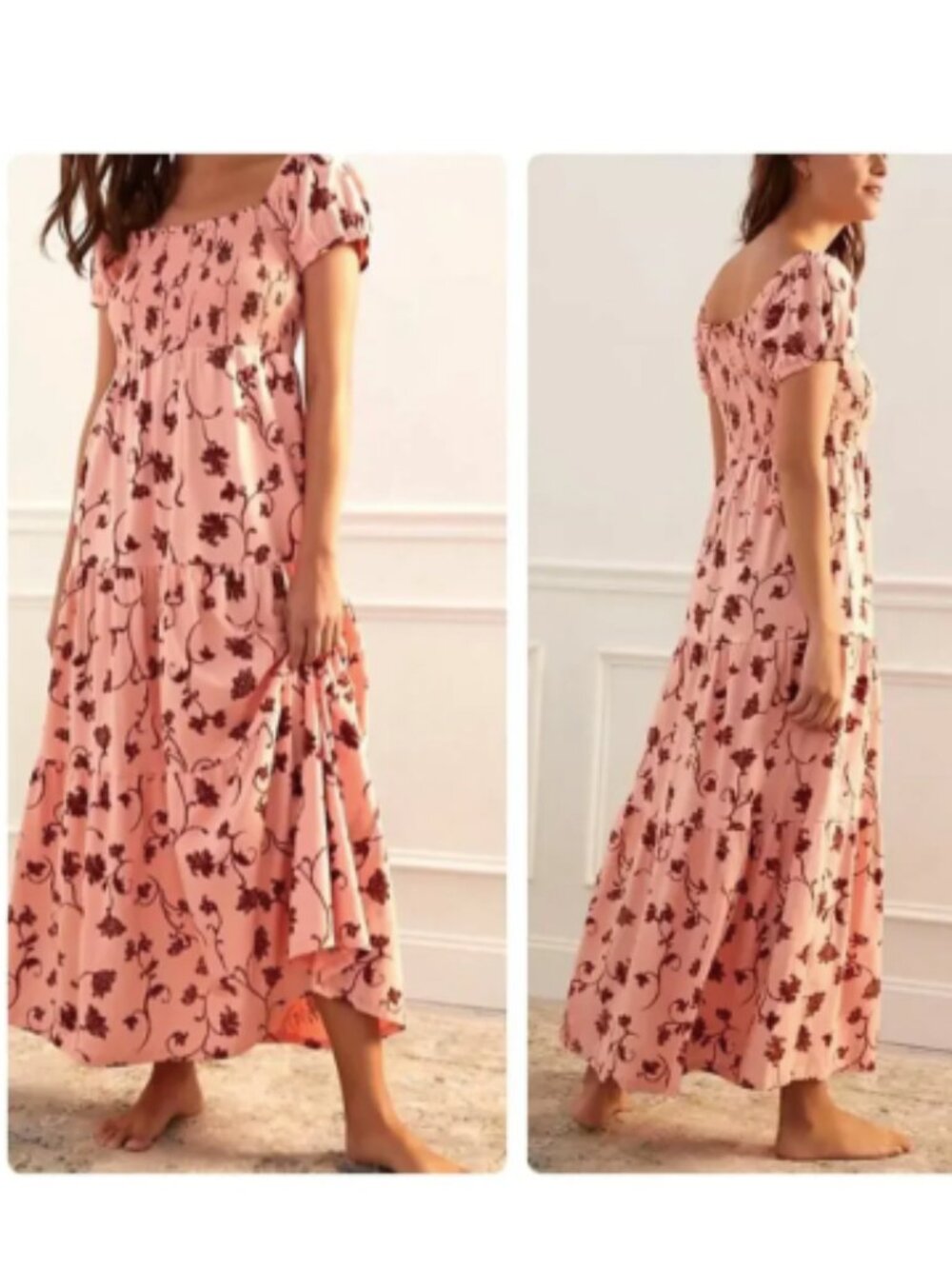 Anthropologie Daily Practice Floral Maxi Dress Smocked Tiered Medium